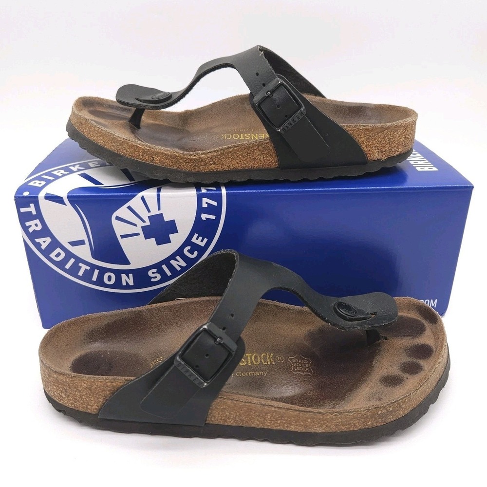 Birkenstock (Women's 38 US 7) Black Gizeh Thong Sandals Cork Comfort Slip On